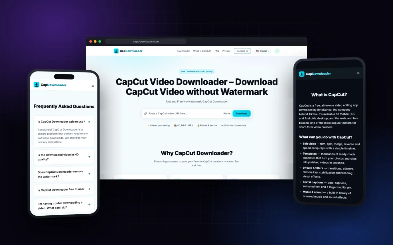 CapDownloader - CapCut Video Downloader — app screens