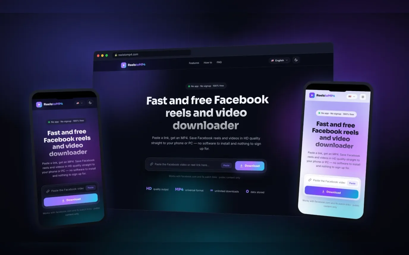 ReelstoMP4 - Facebook Reels & Video Downloader — app screens
